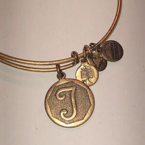 Alex and Ani Aged Gold Tone Initial T Charm Bangle Bracelet